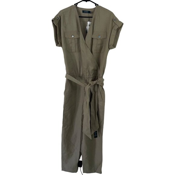 Ralph Lauren Pants - Ralph Lauren Womens Jumpsuit Size 12 Green Pockets Belt Elastic Waist V Neck New